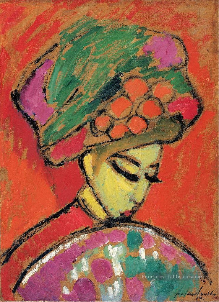 jeune fille avec un chapeau fleuri 1910 Alexej von Jawlensky Peintures à l'huile